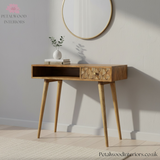 Solid Wood - Desk - Single Drawer With Open Slot - Art Deco Style - Timeless Design - Petalwood Interiors - Side