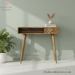 Solid Wood - Desk - Single Drawer With Open Slot - Art Deco Style - Timeless Design - Petalwood Interiors - Front