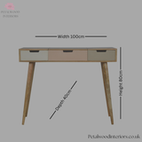 Solid Wood - Dressing Table - 80cm Height - Foldable Mirror Pastel Drawers | Unique Design - Petalwood Interiors
