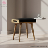 Solid Wood - Footstool 100% Black Cotton Velvet Upholstery - Timeless Design - Petalwood Interiors - Side