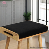 Solid Wood - Footstool 100% Black Cotton Velvet Upholstery - Timeless Design - Petalwood Interiors
