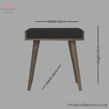 Solid Wood - Footstool 100% Black Cotton Velvet Upholstery - Petalwood Interiors