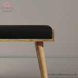 Solid Wood - Footstool 100% Black Cotton Velvet Upholstery - Timeless Design - Petalwood Interiors