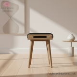 Solid Wood - Footstool 100% Black Cotton Velvet Upholstery - Timeless Design - Petalwood Interiors - Side