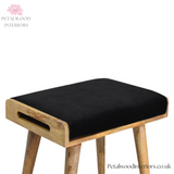 Solid Wood - Footstool 100% Black Cotton Velvet Upholstery - Petalwood Interiors
