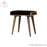Solid Wood - Footstool 100% Black Cotton Velvet Upholstery - Timeless Design - Petalwood Interiors - Side