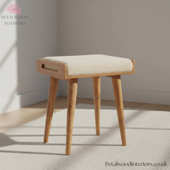 Solid Wood - Footstool with 100% Cotton Seating - Timeless Design - Petalwood Interiors- Side