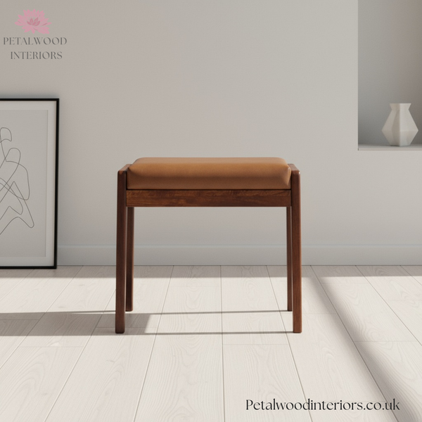 Solid Wood Footstool - 100% Leather Upholstery – Petalwood Interiors