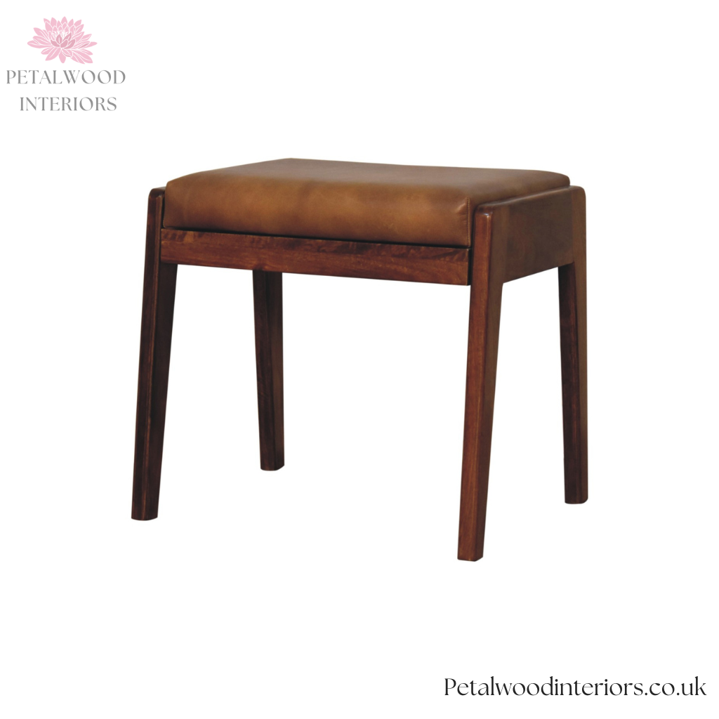 Solid Wood Footstool - 100% Leather Upholstery – Petalwood Interiors