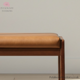 Solid Wood - Footstool with 100% Leather - Timeless Design - Petalwood Interiors