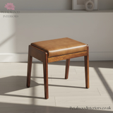 Solid Wood - Footstool with 100% Leather - Timeless Design - Petalwood Interiors - Side