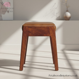 Solid Wood - Footstool with 100% Leather - Timeless Design - Petalwood Interiors - Side