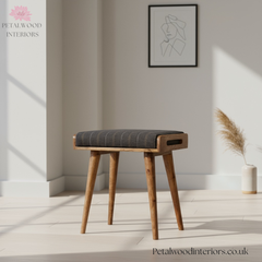 Solid Wood - Footstool with 100% Tweed Upholstery - Timeless Design - Petalwood Interiors- Side