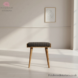 Solid Wood - Footstool with 100% Tweed Upholstery - Timeless Design - Petalwood Interiors- Front