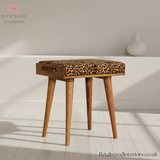Solid Wood - Footstool with Leopard Print Upholstery - Timeless Design - Petalwood Interiors - Side