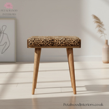 Solid Wood - Footstool with Leopard Print Upholstery - Timeless Design - Petalwood Interiors - Front