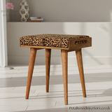 Solid Wood - Footstool with Leopard Print Upholstery - Timeless Design - Petalwood Interiors - Side