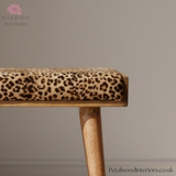 Solid Wood - Footstool with Leopard Print Upholstery - Timeless Design - Petalwood Interiors