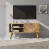 Solid Wood - TV Stand - 2 Drawers 2 Shelves - Zig-Zag Pattern - Modern Design - Timeless Design - Petalwood Interiors- Front