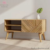 Solid Wood - TV Stand - 2 Drawers 2 Shelves - Zig-Zag Pattern - Modern Design - Timeless Design - Petalwood Interiors- Side