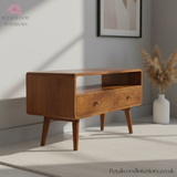 Solid Wood - TV Stand - 2 Drawers and Large Shelf - 47cm Height - Vintage Design - Timesless Desingn - Petalwood Interiors - Side