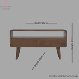 Solid Wood - TV Stand - 2 Drawers and Large Shelf - 47cm Height - Vintage Design - Timesless Desingn - Petalwood Interiors 