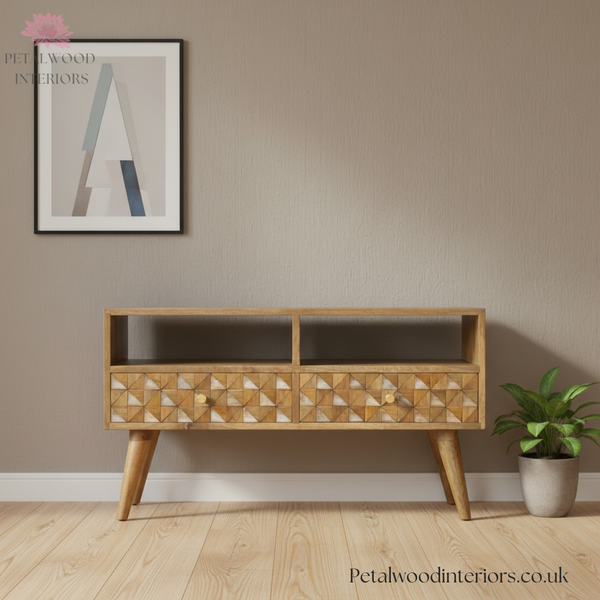 Solid Wood - Tv Stand - Hand-Made Drawers - Traditional Finish - Timeless Design - Petalwood Interiors - Front