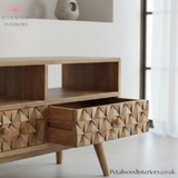 Solid Wood - Tv Stand - Hand-Made Drawers - Traditional Finish - Timeless Design - Petalwood Interiors