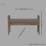 Solid Wood - Wooden Bench with Rattan Sides and Linen Upholstery - Petalwood Interiors