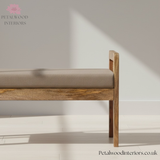 Solid Wood - Wooden Bench with Rattan Sides and Linen Upholstery - Timeless Design - Petalwood Interiors