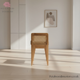 Solid Wood - Wooden Bench with Rattan Sides and Linen Upholstery - Timeless Design - Petalwood Interiors - Side