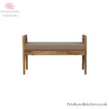 Solid Wood - Wooden Bench with Rattan Sides and Linen Upholstery - Timeless Design - Petalwood Interiors - Front
