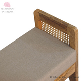 Solid Wood - Wooden Bench with Rattan Sides and Linen Upholstery - Petalwood Interiors