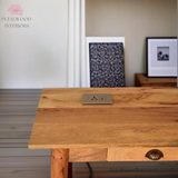 Solid Wood - Writing Desk 2 Drawers - Built-in Power USB & Plug | Classic Design - Petalwood Interiors