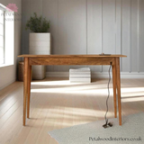 Solid Wood - Writing Desk 2 Drawers - Built-in Power USB & Plug | Classic Design - Petalwood Interiors