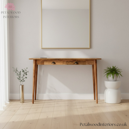 Solid Wood - Writing Desk 2 Drawers - Built-in Power USB & Plug - Classic Design - Timeless Design - Petalwood Interiors - Front