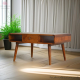 Solid Wood - Coffee Table - With Single Drawer & Open Shelves | Vintage Style - Petalwood Interiors- Side