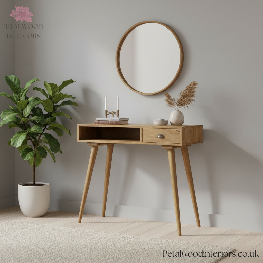 Solid Wood Desk - Single Drawer with Open Section - Classic Writing De ...