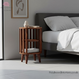 Solid Wood Double Shelf Bedside Table - Japanese Design - 55cm H- Timesless Desingn - Petalwood Interiors - Side
