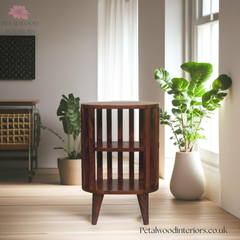 Solid Wood Double Shelf Bedside Table - Japanese Design - 55cm H- Front