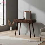 Solid Wood Dressing Table - 3 Drawers - Foldable Mirror - Nordic Legs - Timesless Desingn - Petalwood Interiors - Side