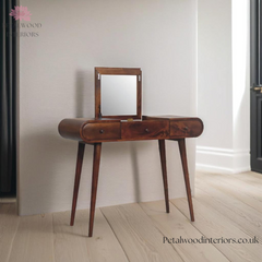 Solid Wood Dressing Table - 3 Drawers - Foldable Mirror - Nordic Legs - Timesless Desingn - Petalwood Interiors - Side 1