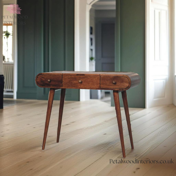 Solid Wood Dressing Table - 3 Drawers - Foldable Mirror - Nordic Legs - Timesless Desingn - Petalwood Interiors - Side