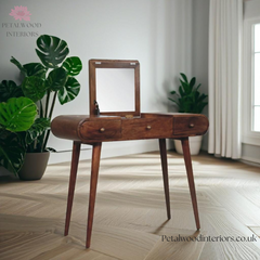 Solid Wood Dressing Table - 3 Drawers - Foldable Mirror - Nordic Legs - Timesless Desingn - Petalwood Interiors - Side 1
