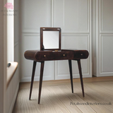 Solid Wood Dressing Table - 3 Drawers - Foldable Mirror - Nordic Legs | Timesless Desingn - Petalwood Interiors - Side 1
