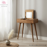 Solid Wood Dressing Table - Foldable Mirror - Drawer & Storage Compartments - Bedroom Furniture - Timeless Design - Petalwood Interiors - Side