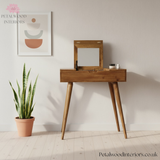 Solid Wood Dressing Table - Foldable Mirror - Drawer & Storage Compartments - Bedroom Furniture - Timeless Design - Petalwood Interiors - Front