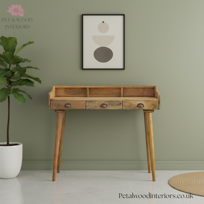 Solid Wood Writing Desk - 3 Drawers & Contained Top Storage - Classic Design - Timeless Design - Petalwood Interiors - Front