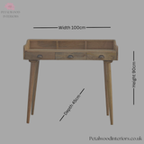 Solid Wood Writing Desk - 3 Drawers & Contained Top Storage - Classic Design - Timeless Design - Petalwood Interiors