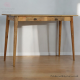 Solid Wood - Writing Desk Table - Vintage Shell Handles And Two Drawers | Timeless Design - Petalwood Interiors- Side